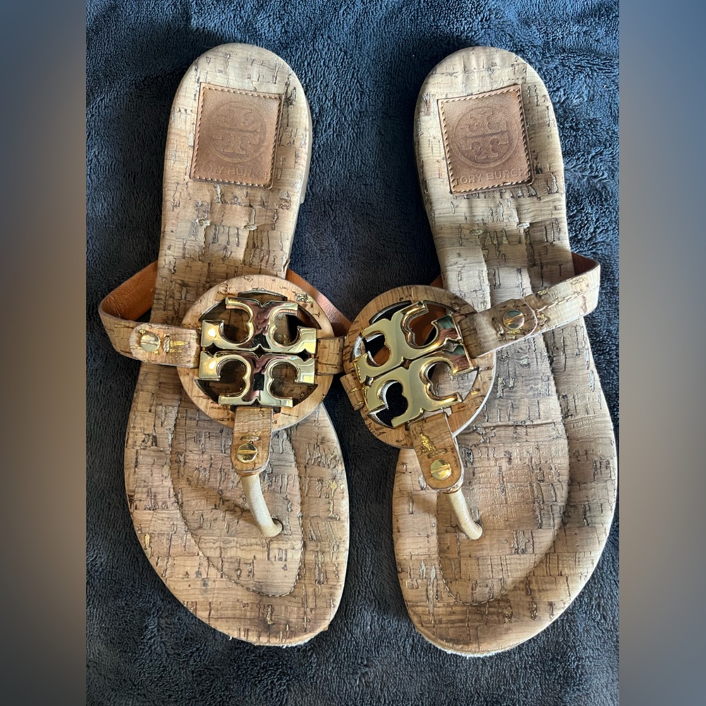 Tory Burch Cork Sandals with Metallic Accents